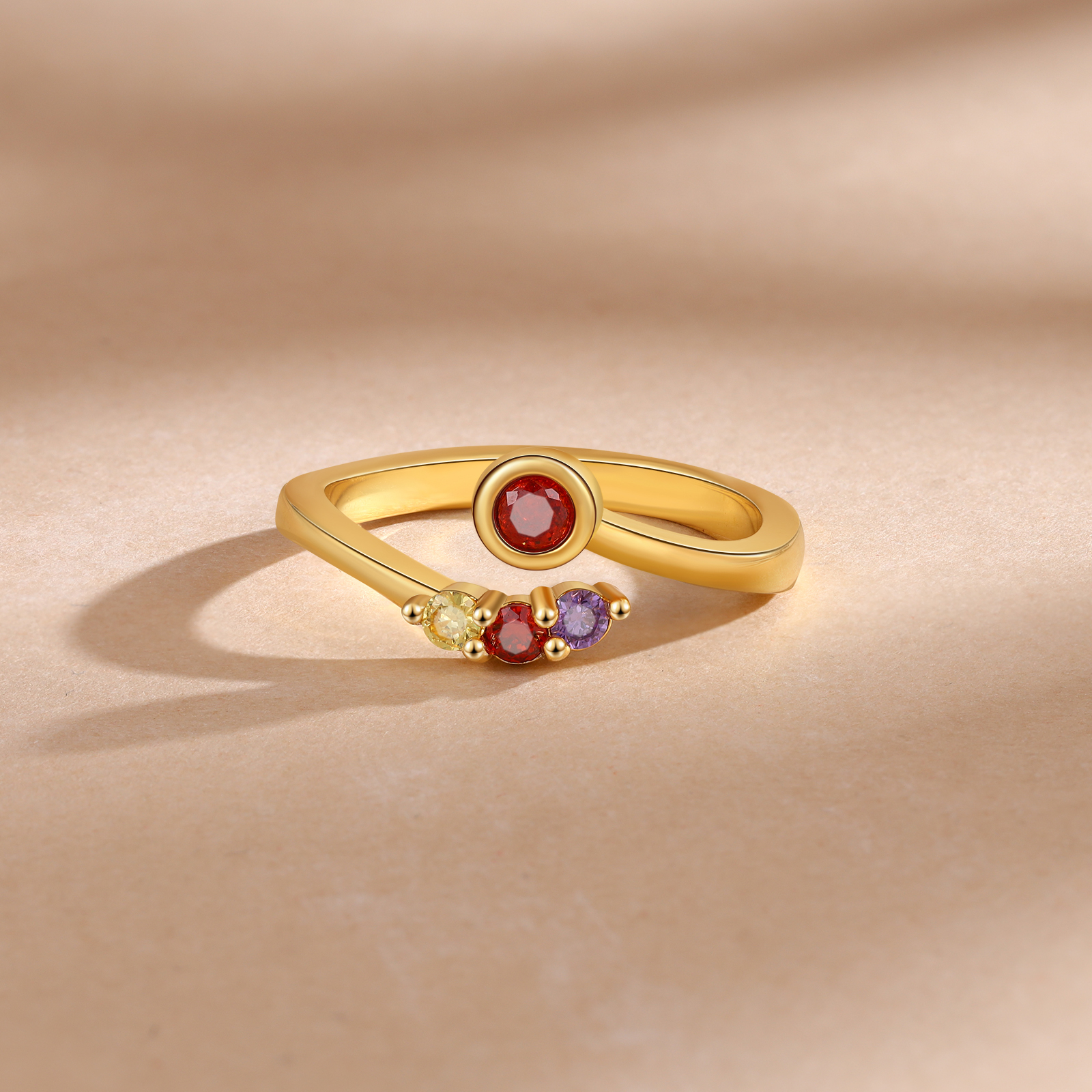 Personalised Women's Ring Custom 4 Birthstones Open Ring Birthday Gift for Ladies Girls-Jessemade AU