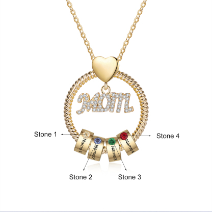 Personalised Necklace With 4 Birthstones Engraved Names Gift For Mother-Jessemade AU