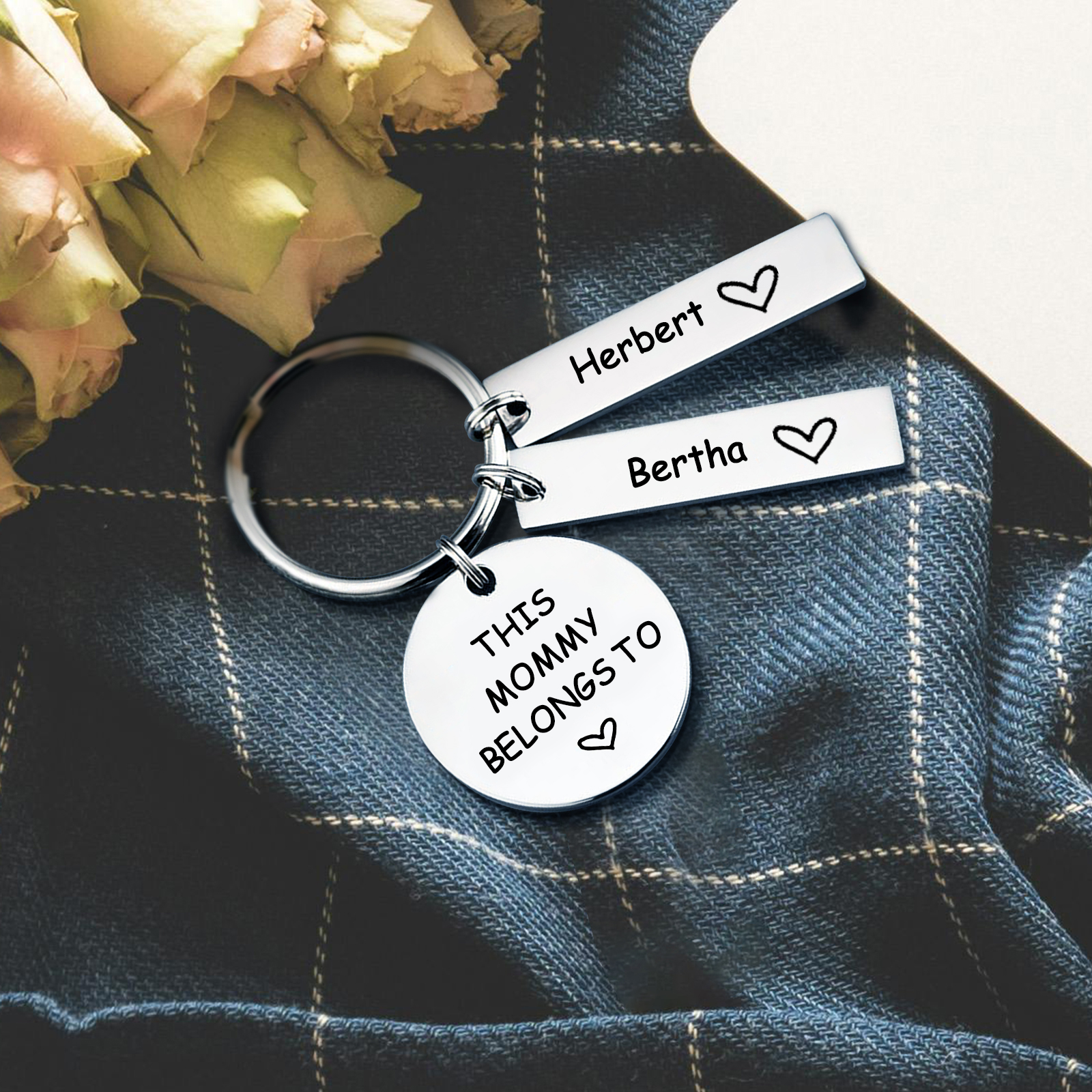 2 Names - Personalised Name Keychain Stainless Steel Keychain Special Gift for Mommy/Mummy-Jessemade AU