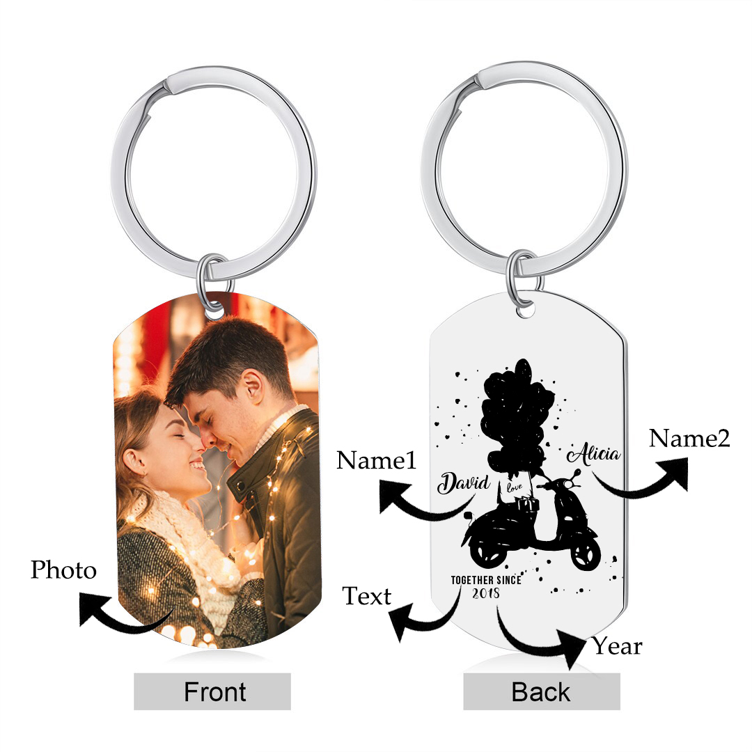 Personalised Couple Photo Keychain Custom 2 Names & Text & Year Keyring Stainless Steel Special Gifts-Jessemade AU
