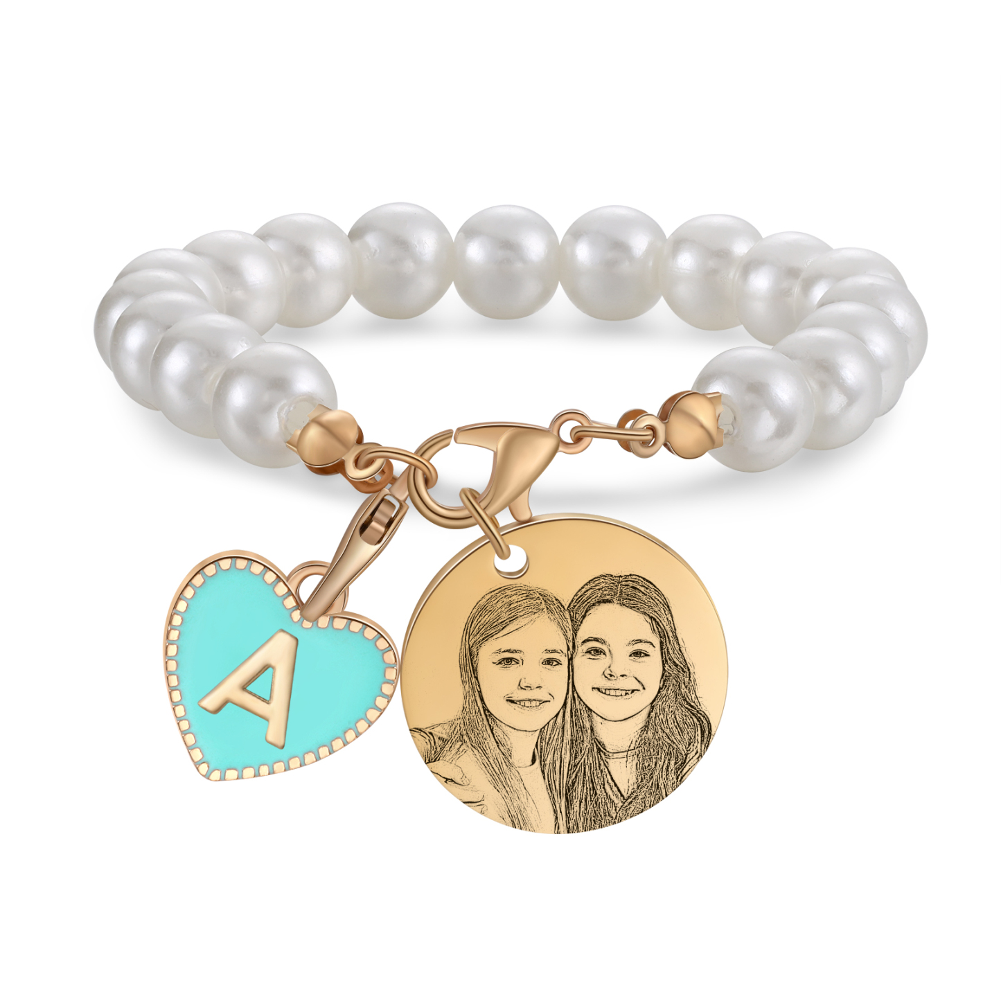 Personalised 26 Letters Pendant Custom 1 Photo Hanging Ornament Beaded Bracelet Back-to-School Gift for Girls-Jessemade AU