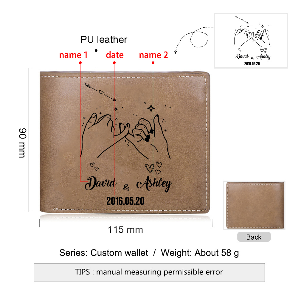 Personalised Leather Wallet for Men Customised 2 Names & Date Wallets Pinky Swear Creative Gifts for Husband/Boyfriend-Jessemade AU