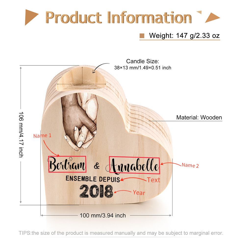 Couple Wooden Heart Candle Holder Hand Gesture Heart Promise Candlesticks-Jessemade AU