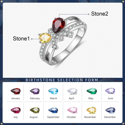 Personalised Butterfly Ring With 2 Birthstones Engraved Names Ring Gifts For Her-Jessemade AU