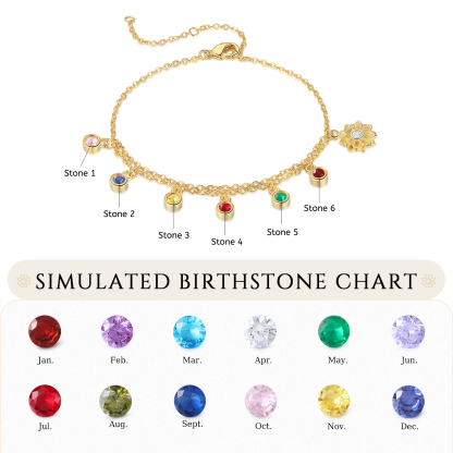 Personalised Women's Bracelet Custom 6 Birthstones Bracelet Gold Adjustable Bracelet Mother's Day Gift for Her-Jessemade AU