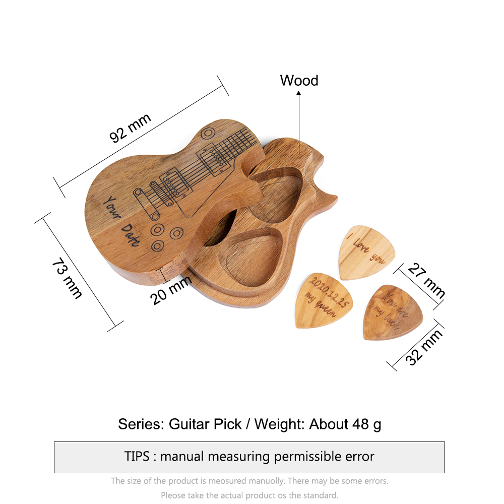 Personalised Guitar Picks Case Plectrum Box 3 Pcs Guitar Pick Wooden-Jessemade AU