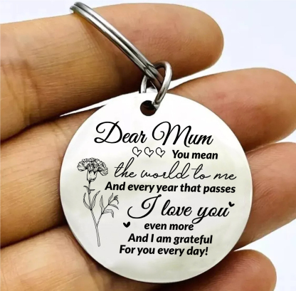 Personalised Text Keychain Circle Pendant Carnation Keychain Gift for Mum/Mom - You Mean The World To Me -Jessemade AU