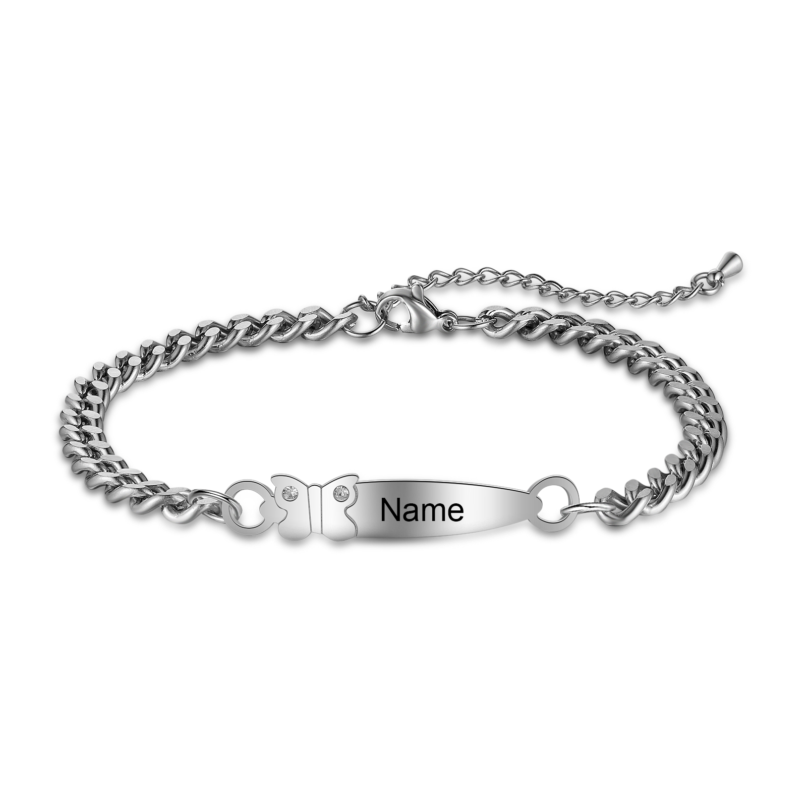 Personalised ID Bar Cuban Chain Bracelets Custom Names Couple Bracelets-Jessemade AU