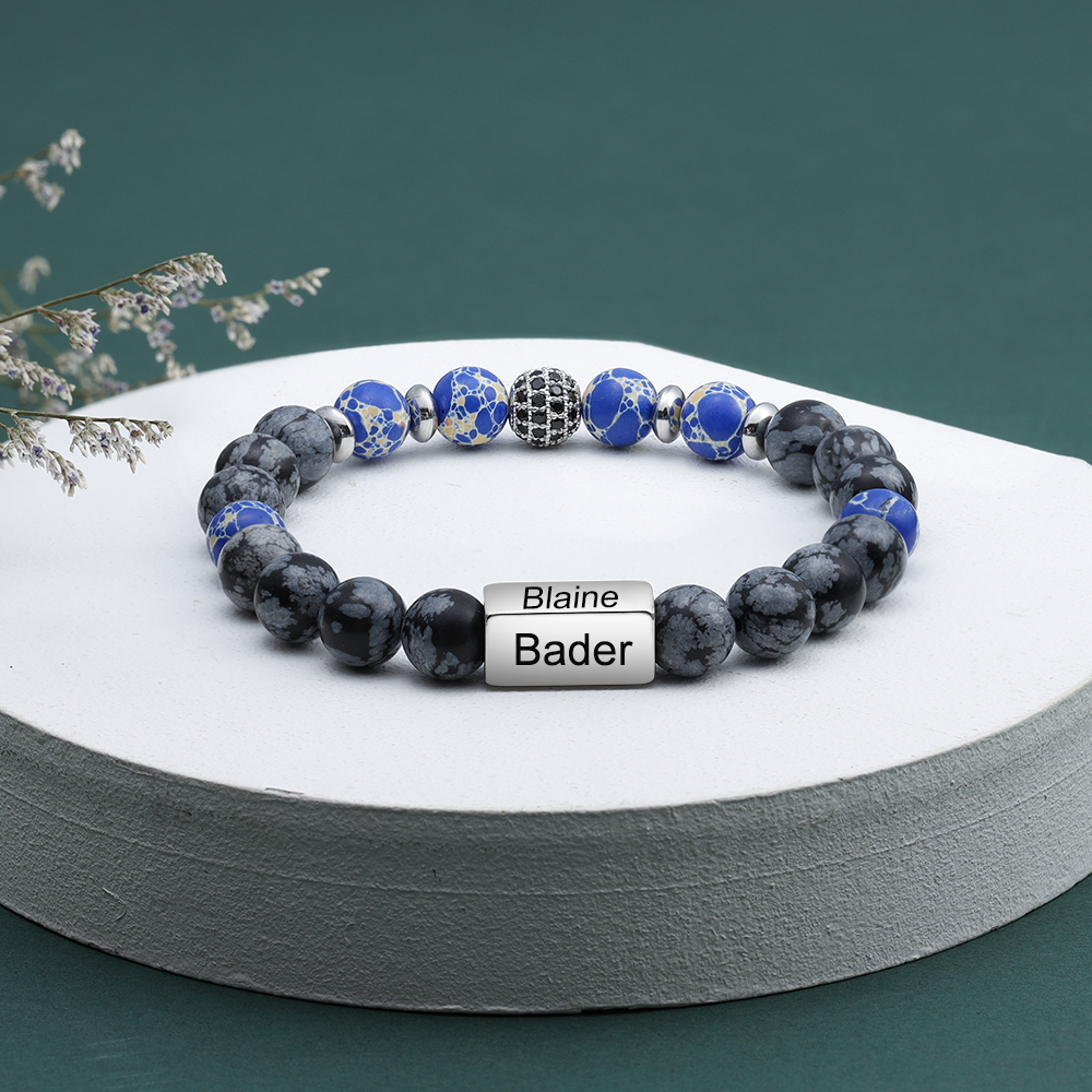 Personalised Round Beads Bracelet Custom Names Men's Bracelet Gifts For Him-Jessemade AU