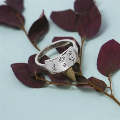 Personalised Birth Flower Ring Custom 4 Month Flowers Bar Ring Gift for Her-Jessemade AU