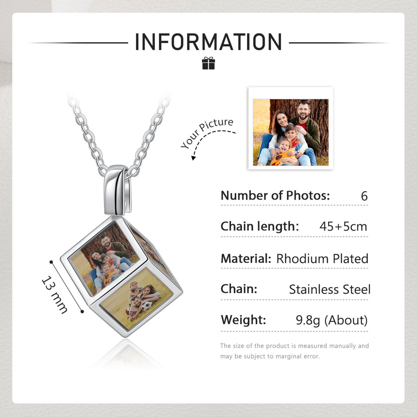 Family Photo Rubik's Cube Necklace Customised 6 Photos Necklace Gifts For Her-Jessemade AU
