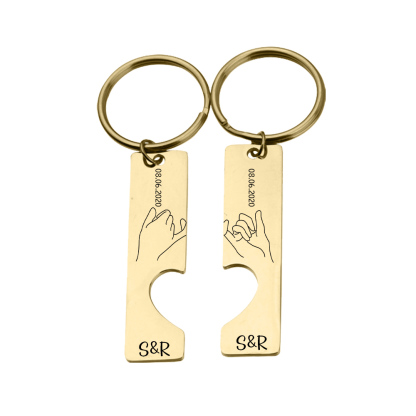 Personalised Couple Pinky Promise Keychain Set Customised Letters & Date Matching Keyring Valentine's Day Gifts For Couples-Jessemade AU