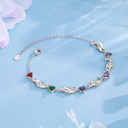 Dolphin Bracelet Personalised 5 Birthstones & 5 Names Women Bracelet-Jessemade AU
