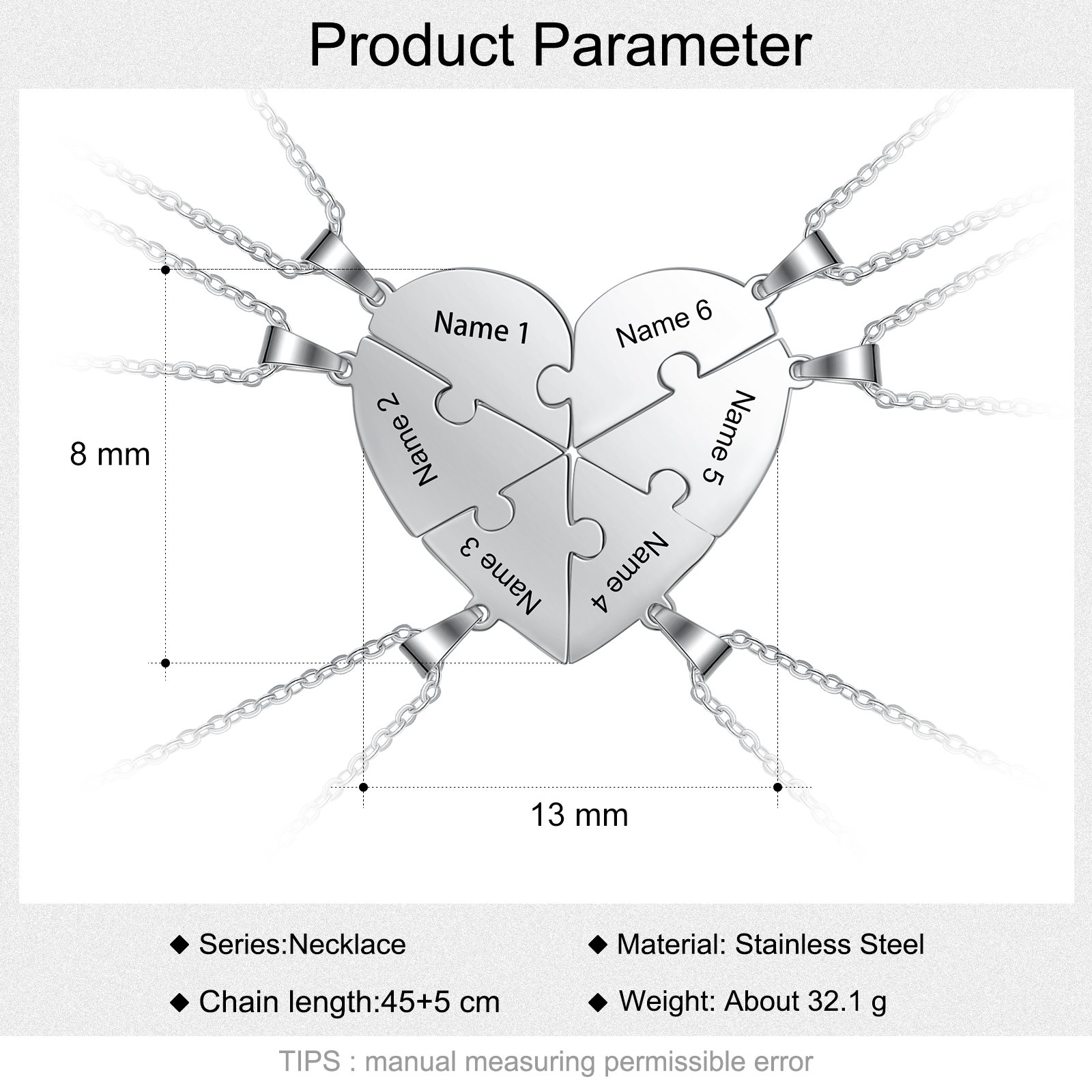 Personalised Heart Puzzle Necklace With 6 Names Gifts For Her-Jessemade AU