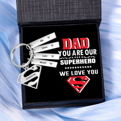 Custom Superhero Dad Sign Keychain Engrave 4 Names For Dad-Jessemade AU
