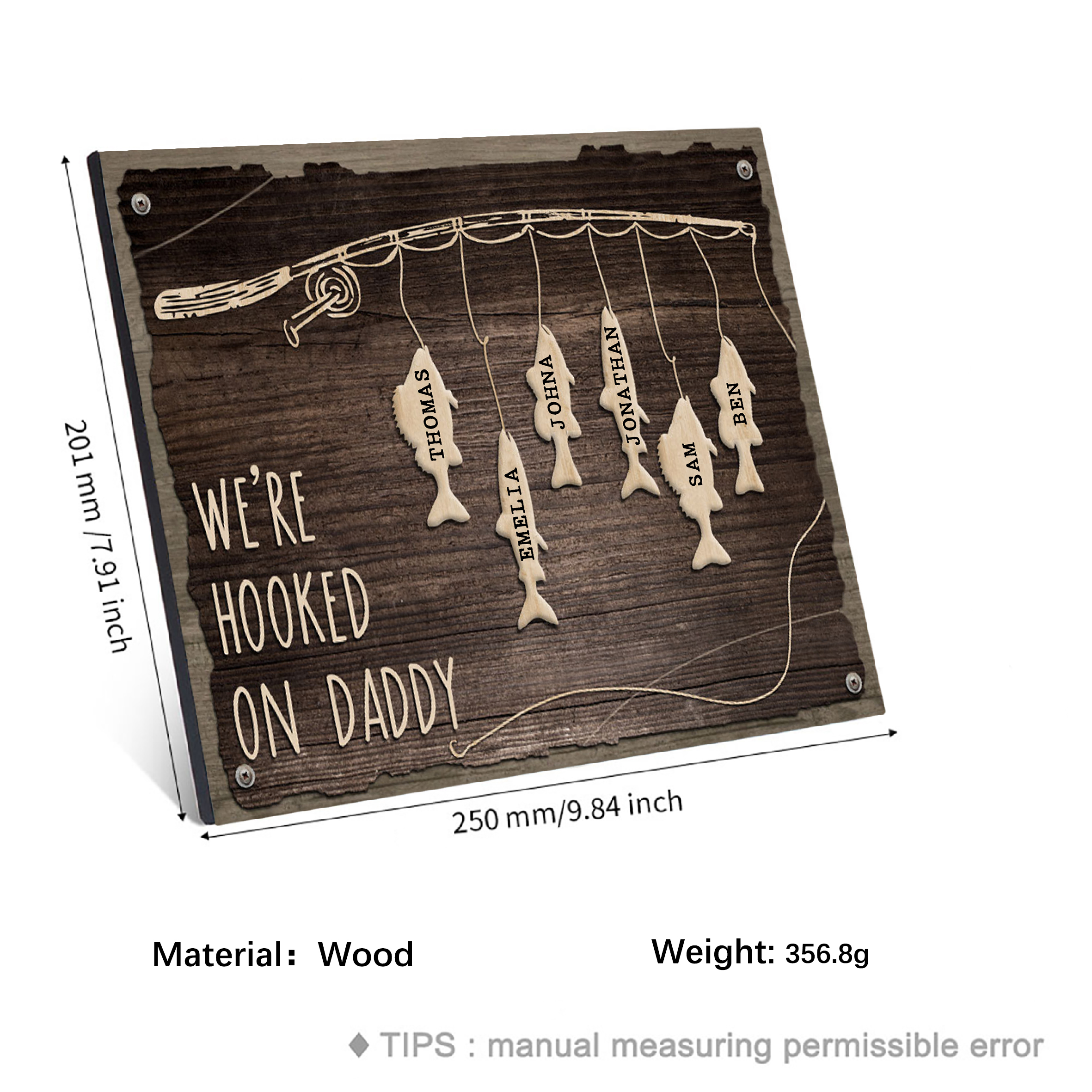 Father's Day Gifts Wood Signs Engrave 6 Names Frame Keepsake -We've Hooked On Daddy-Jessemade AU