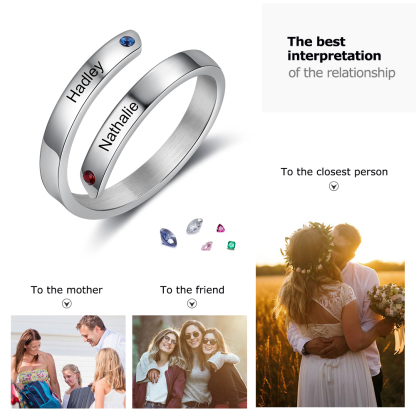 Personalised Mother Ring With 2 Birthstones Engraved Names Ring Gift For Women-Jessemade AU