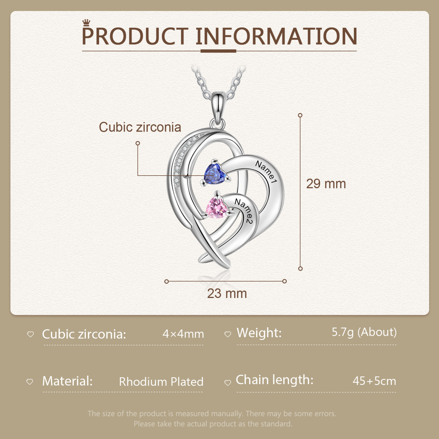 Personalised Heart Wings Necklace With 2 Birthstones Custom Names Necklace Gift For Her-Jessemade AU