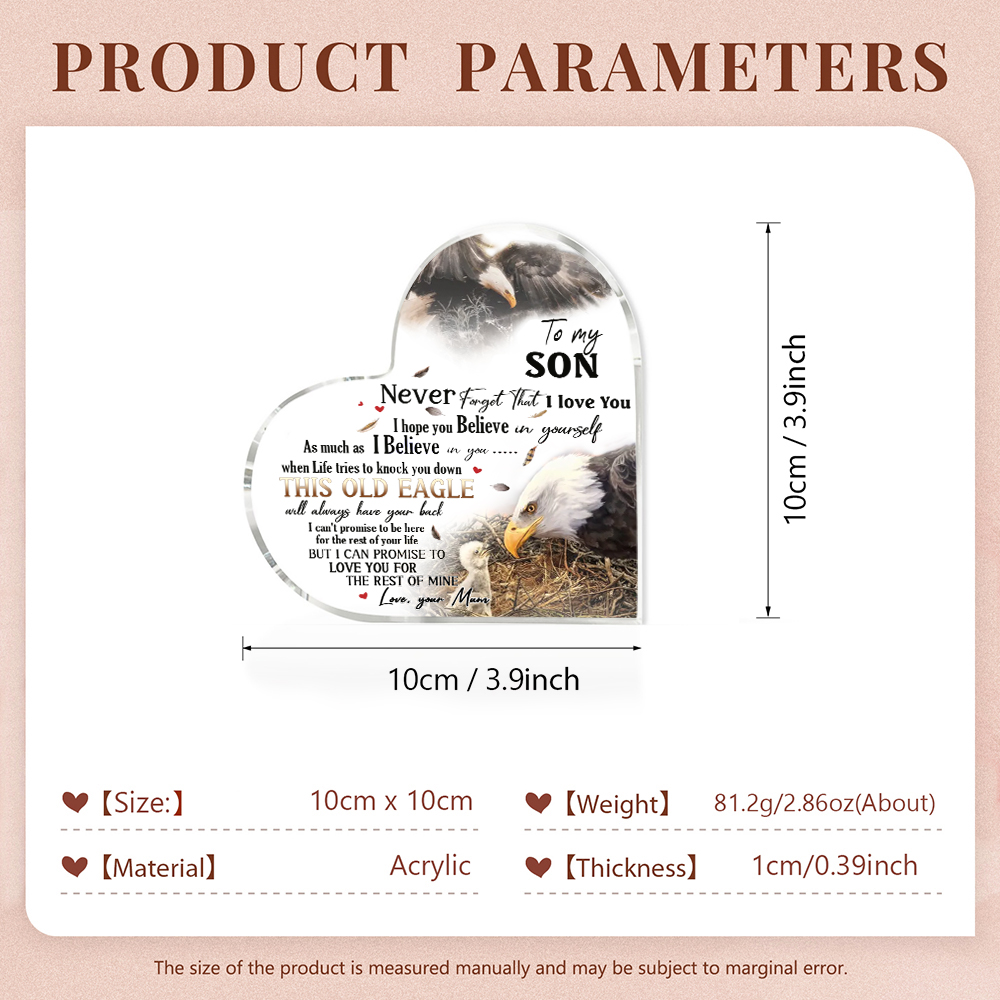 To My Son Acrylic Heart Keepsake Mum to Son Heart Ornament - This Old Eagle Will Always Have Your Back-Jessemade AU