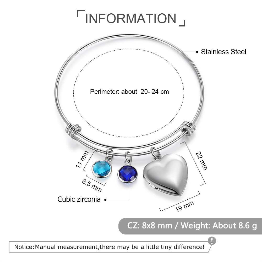 Personalised Heart Photo Locket Bracelet With Birthstones Custom Photo Bracelet Gifts For Her-Jessemade AU