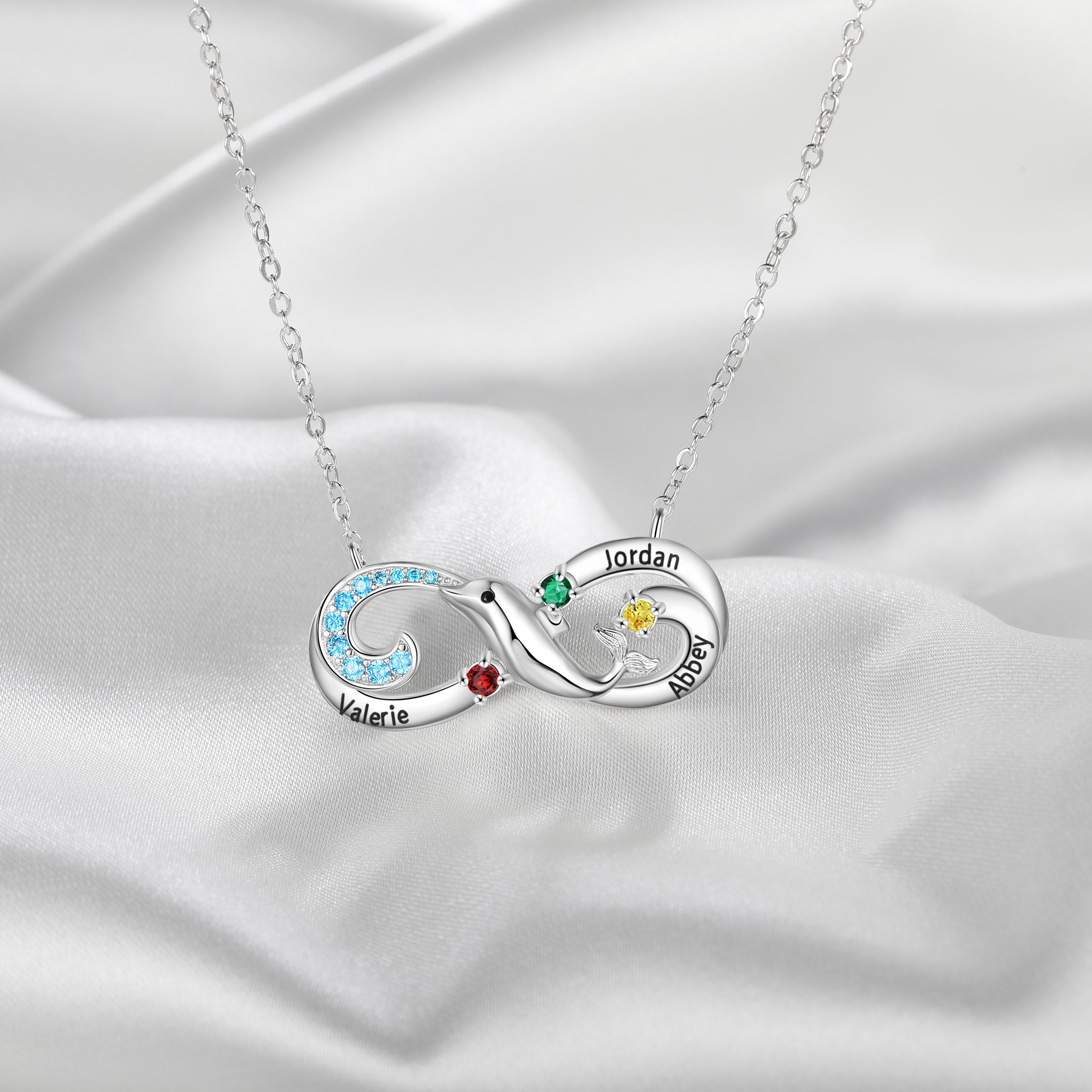 Personalised Infinite Dolphin Necklace With 3 Birthstones Custom Names Best Gift For Her-Jessemade AU