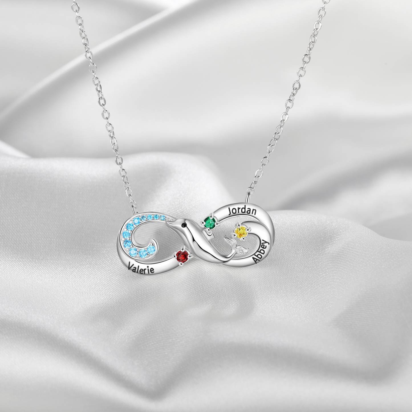 Personalised Infinite Dolphin Necklace With 3 Birthstones Custom Names Best Gift For Her-Jessemade AU