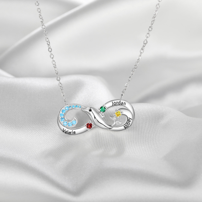 Personalised Infinite Dolphin Necklace With 3 Birthstones Custom Names Best Gift For Her-Jessemade AU