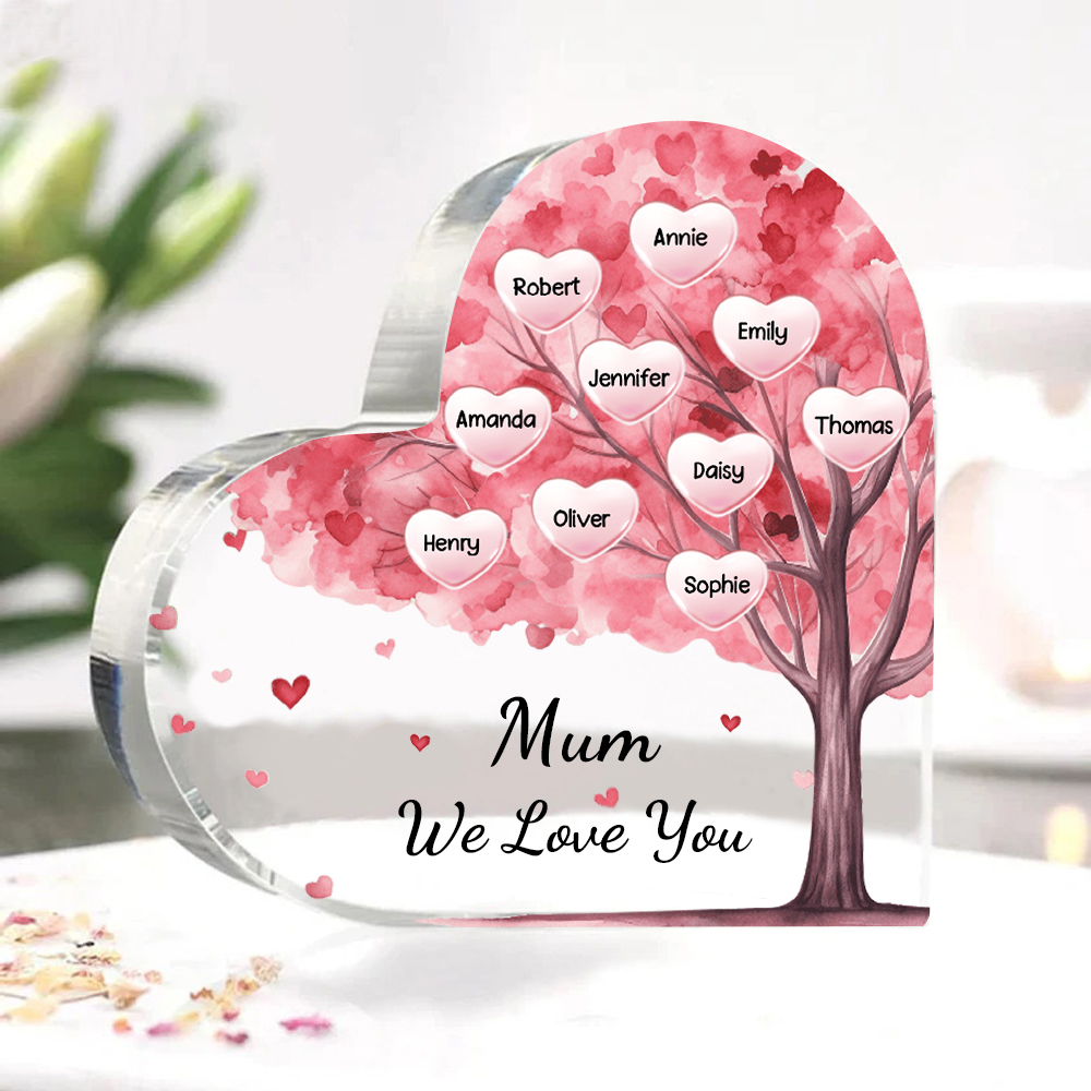 10 Names - Personalised Acrylic Heart Keepsake Custom Text Pink Tree Ornaments Gifts for Grandma/Mother-Jessemade AU