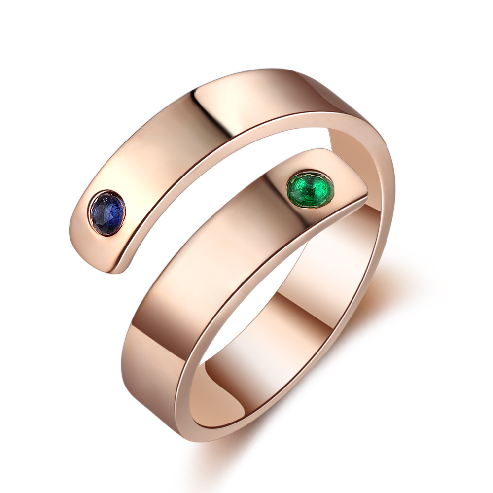 Personalised Ring With 2 Birthstones Engraved Names Ring Gift For Women-Jessemade AU