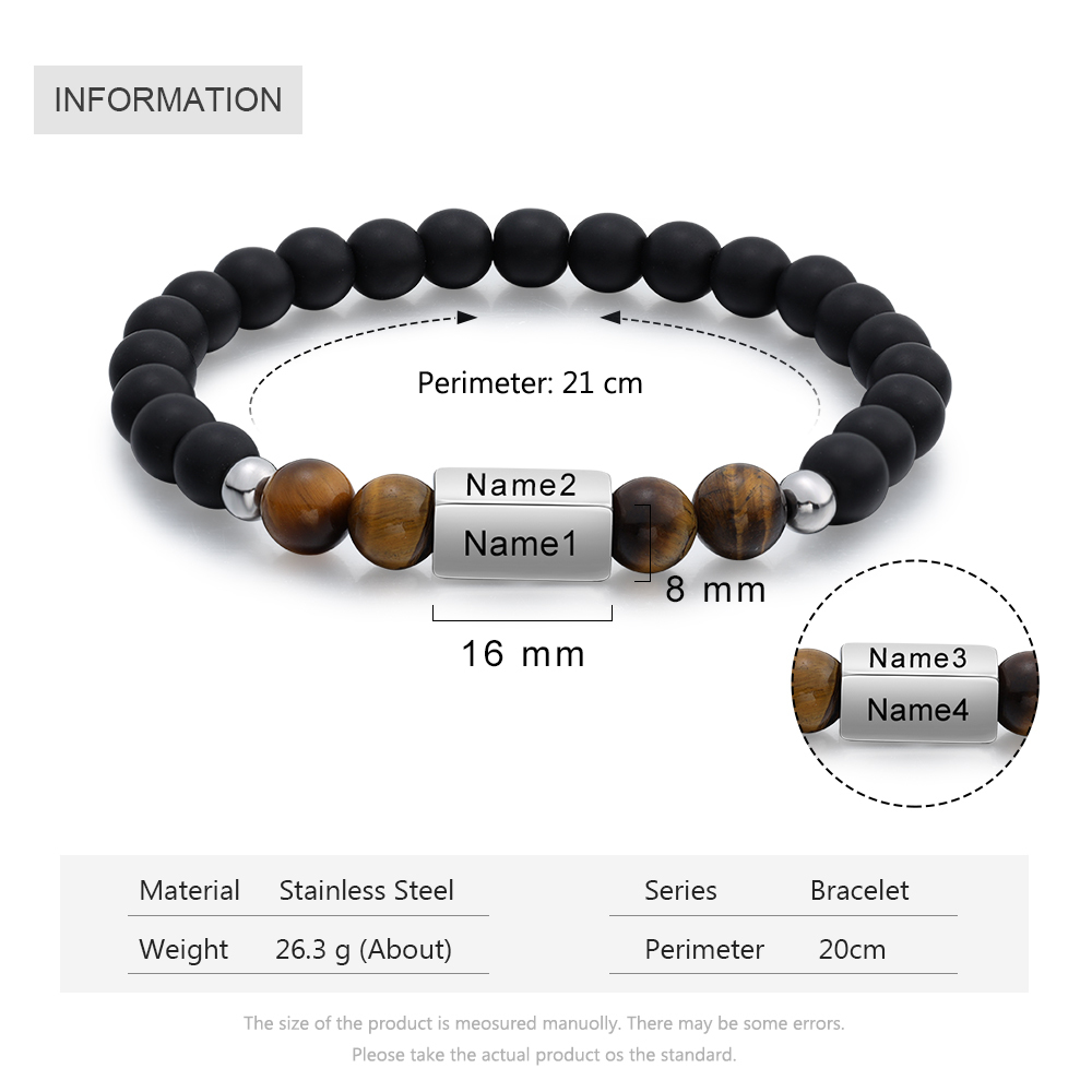 Personalised Round Beads Bracelet Custom Names Men's Bracelet Gifts For Him-Jessemade AU