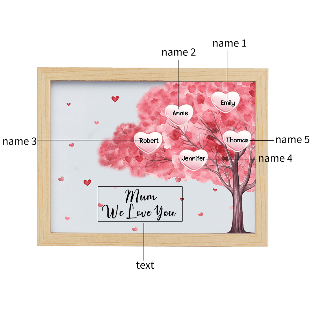 Personalised Frame Night Light Custom 1 Text & 5 Names Pink Family Tree Ornament Gifts for Mother/Grandma-Jessemade AU