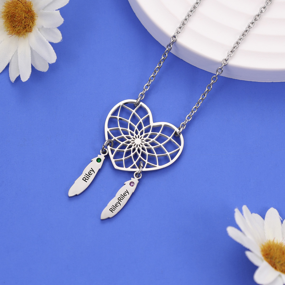 Personalised Dream Catcher Necklace With Birthstones Custom 2 Names Necklace Gifts For Her-Jessemade AU
