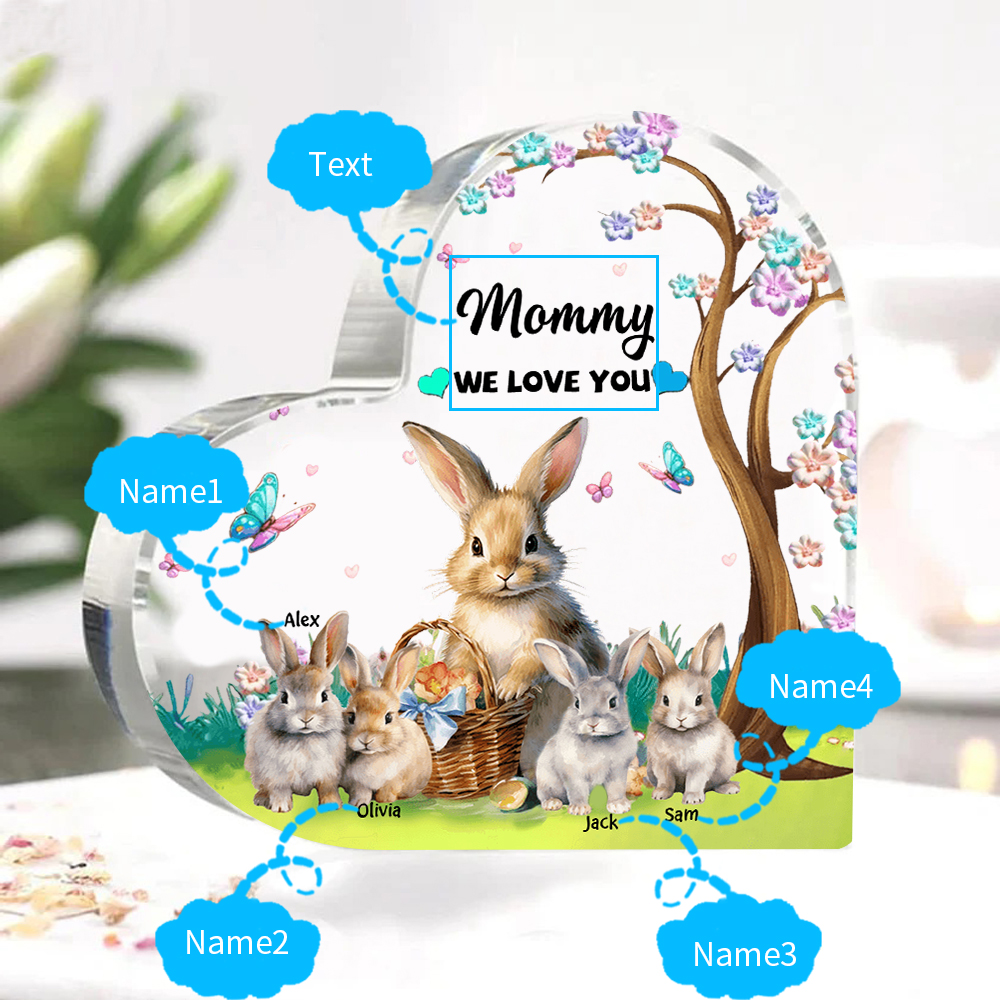 4 Names - Personalised Acrylic Heart Keepsake Custom Text Bunny Family Ornament Gifts for Mother/Grandma-Jessemade AU