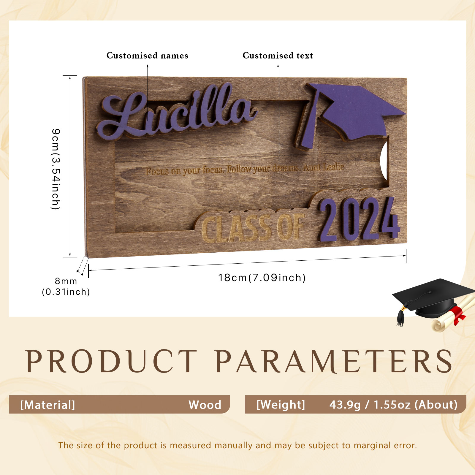 Class of 2024 Personalised Graduation Cash Clip Custom Name & Text Cash Box Creative Gifts for Her/Him-Jessemade AU