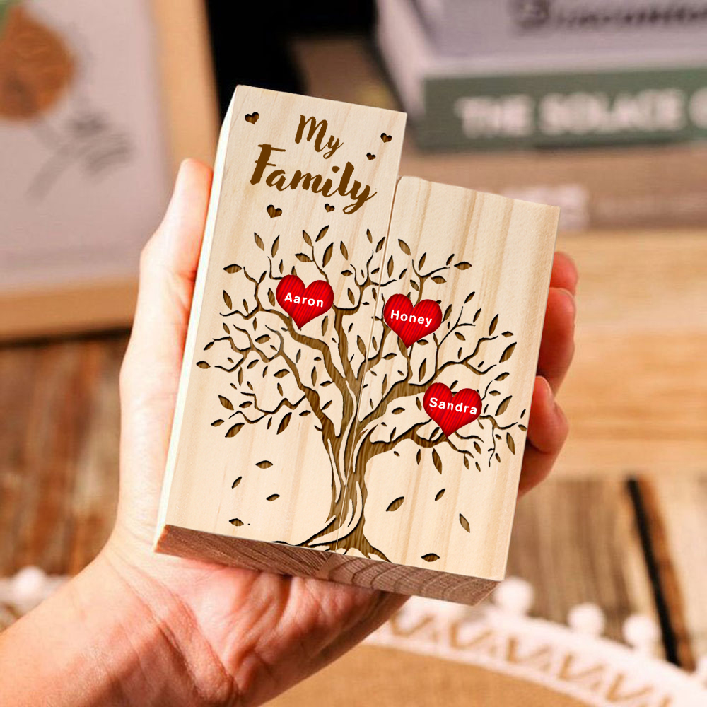 Family Tree Candle Holder Customised 1-10 Names & Text Wooden Candlesticks Personalised Gifts for Family-Jessemade AU