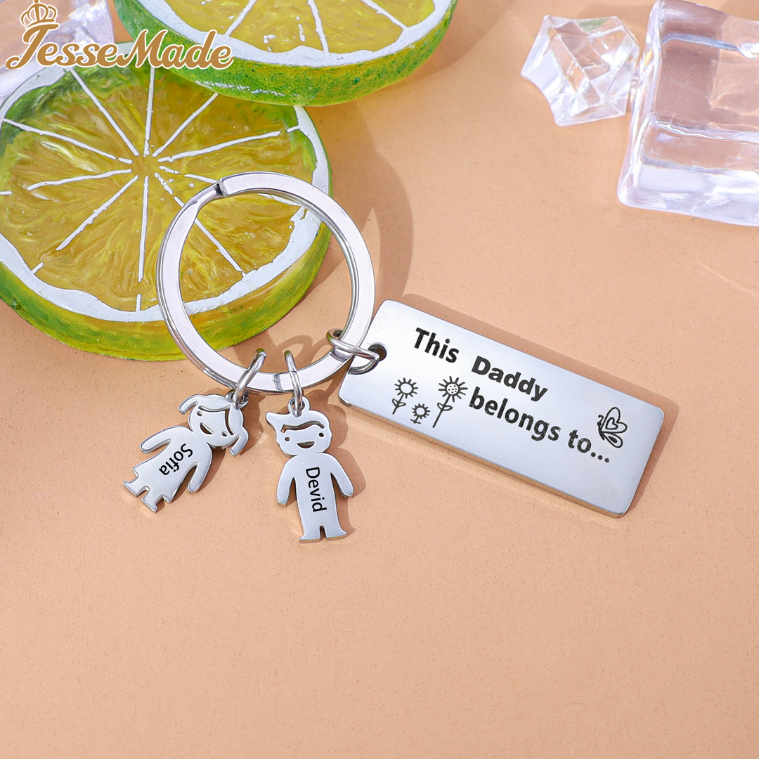 Personalised Kid Charm Keychain Engraved 2 Names Family Keychain for Him-Jessemade AU