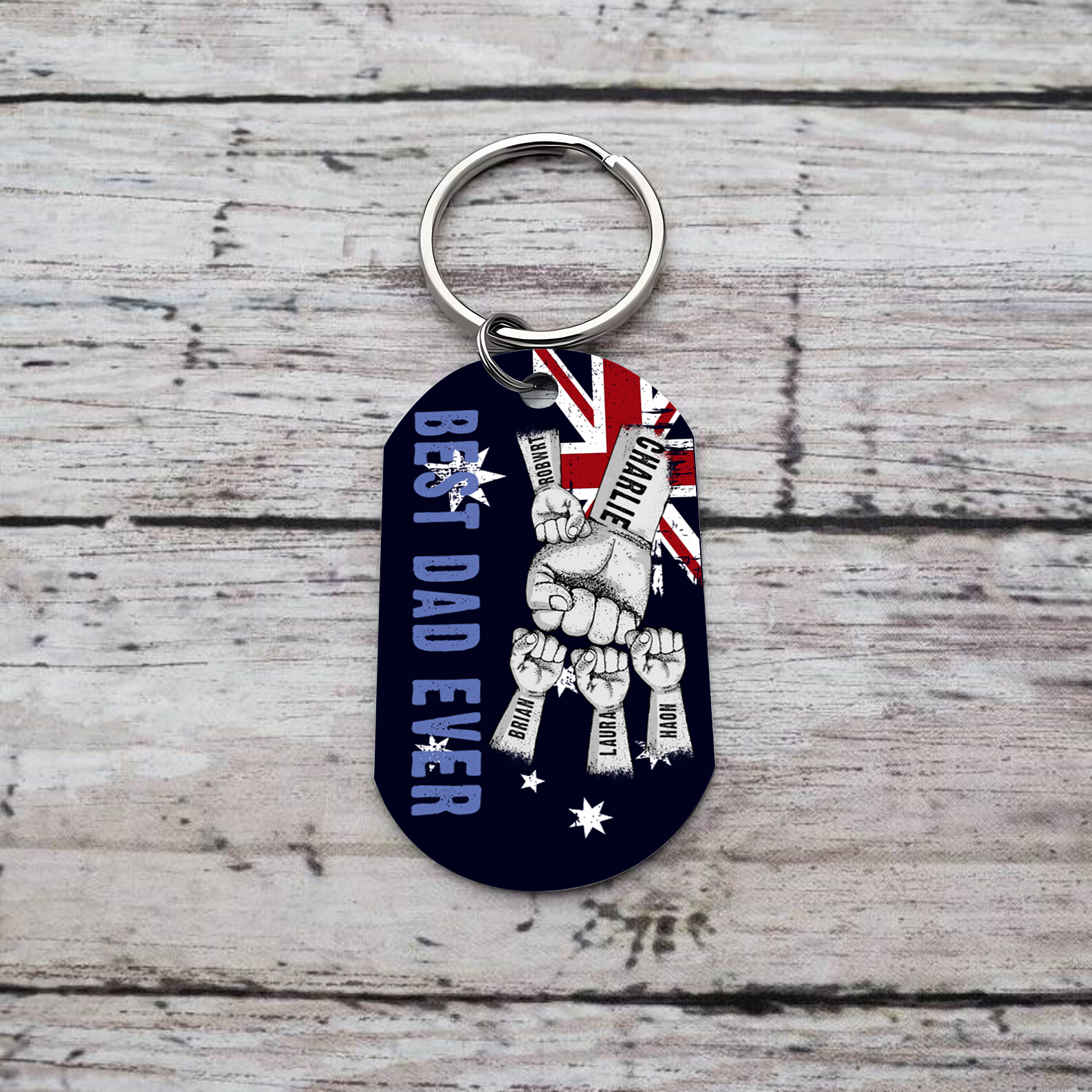 Personalised 5 Names Australian Flag Keychain Fist Bump Keychain Father's Day Gift - Drive Safe, Daddy, I Need You Here with Me-Jessemade AU