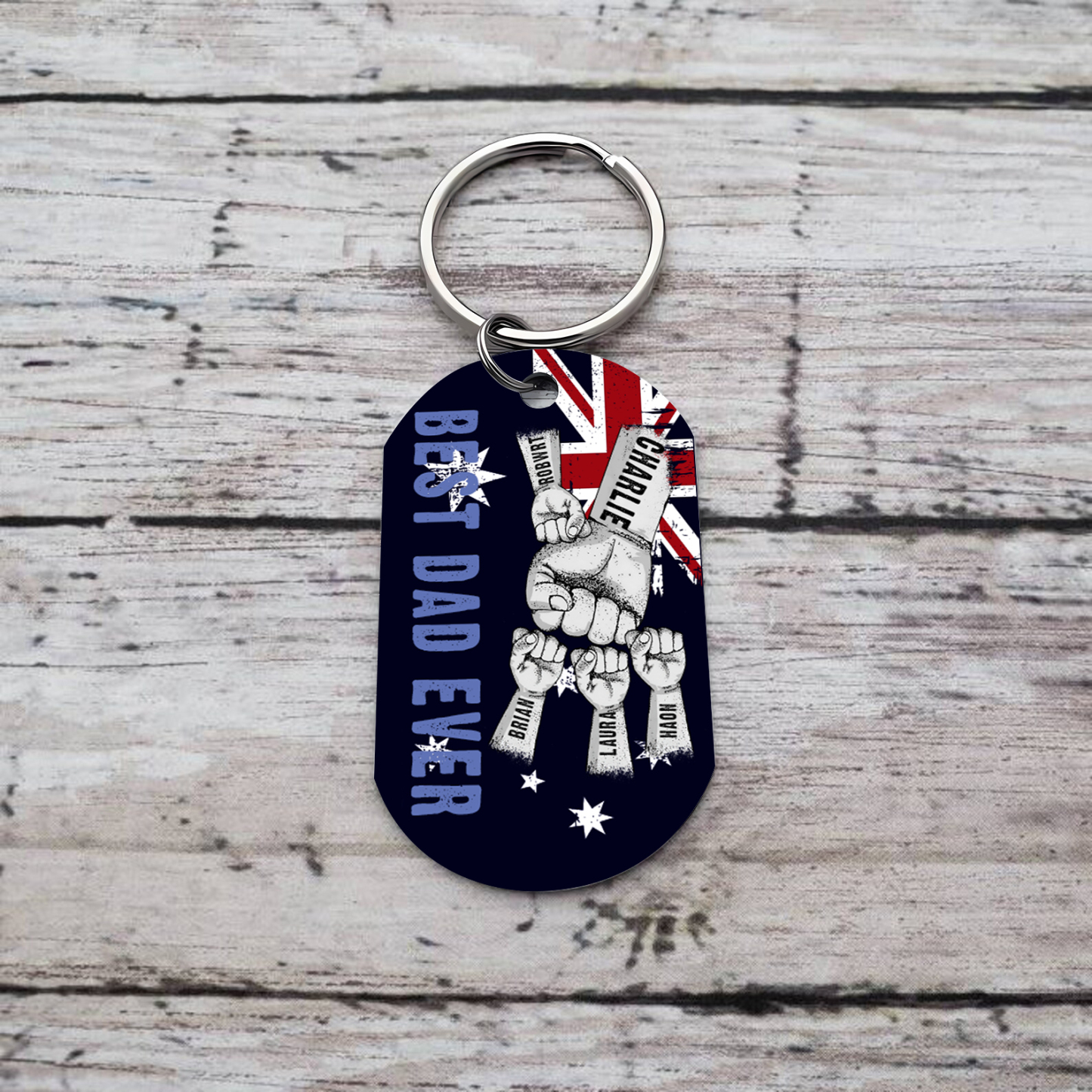 Personalised 5 Names Australian Flag Keychain Fist Bump Keychain Father's Day Gift - Drive Safe, Daddy, I Need You Here with Me-Jessemade AU