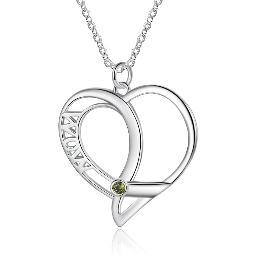 Personalised Heart Necklace With 1 Birthstone Engraved Names Gift For Mother-Jessemade AU