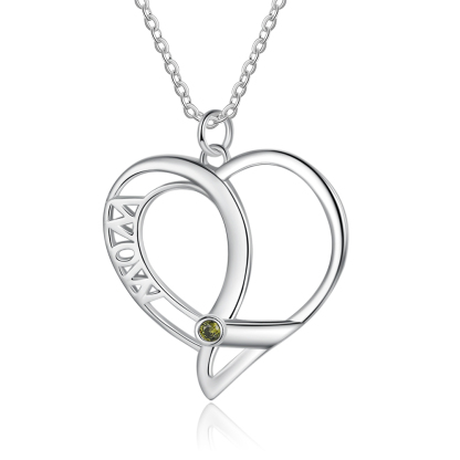 Personalised Heart Necklace With 1 Birthstone Engraved Names Gift For Mother-Jessemade AU
