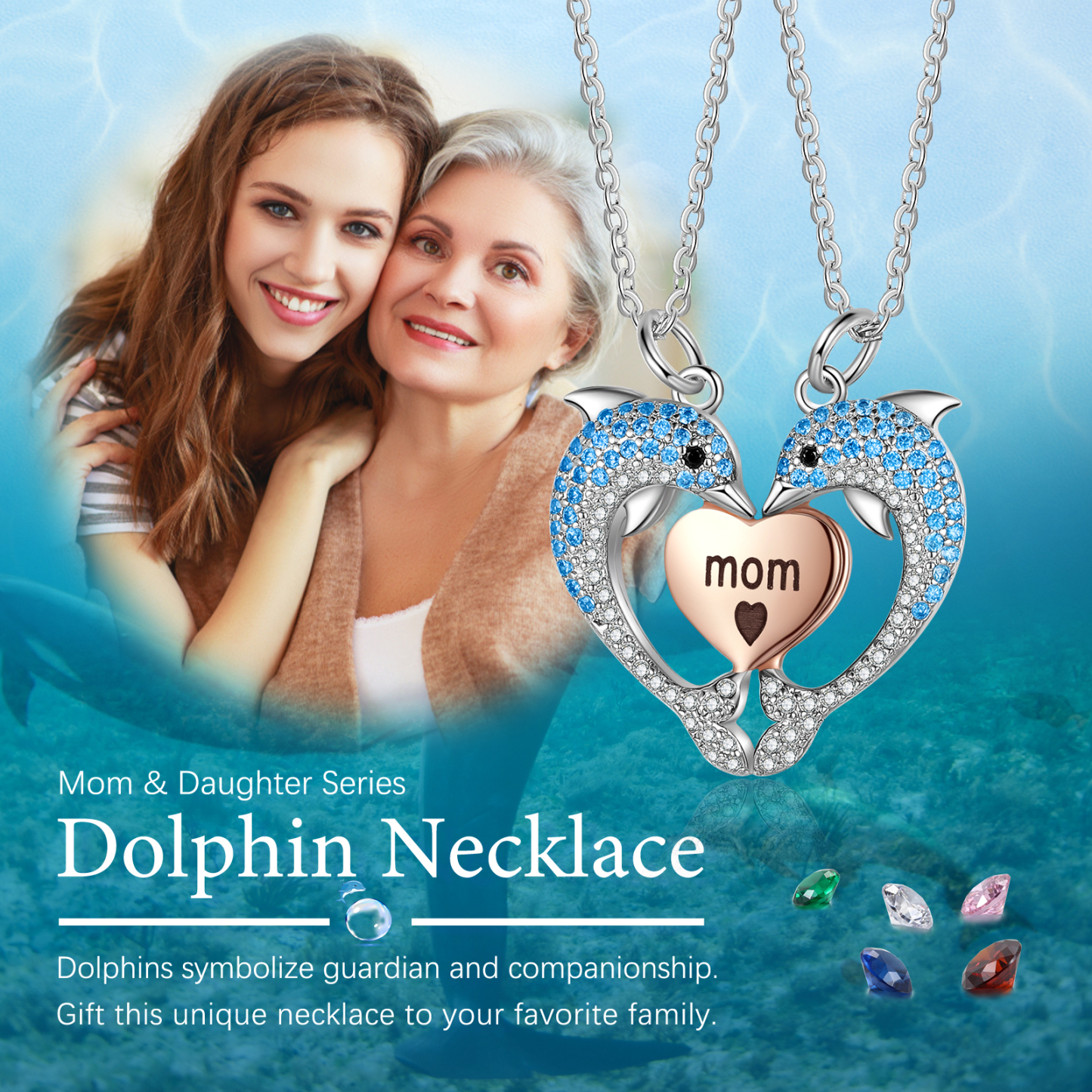 Mother & Daughter Friendship Necklace Personalised Dolphin Necklace With Heart Pendant Custom Names Gifts for Her-Jessemade AU