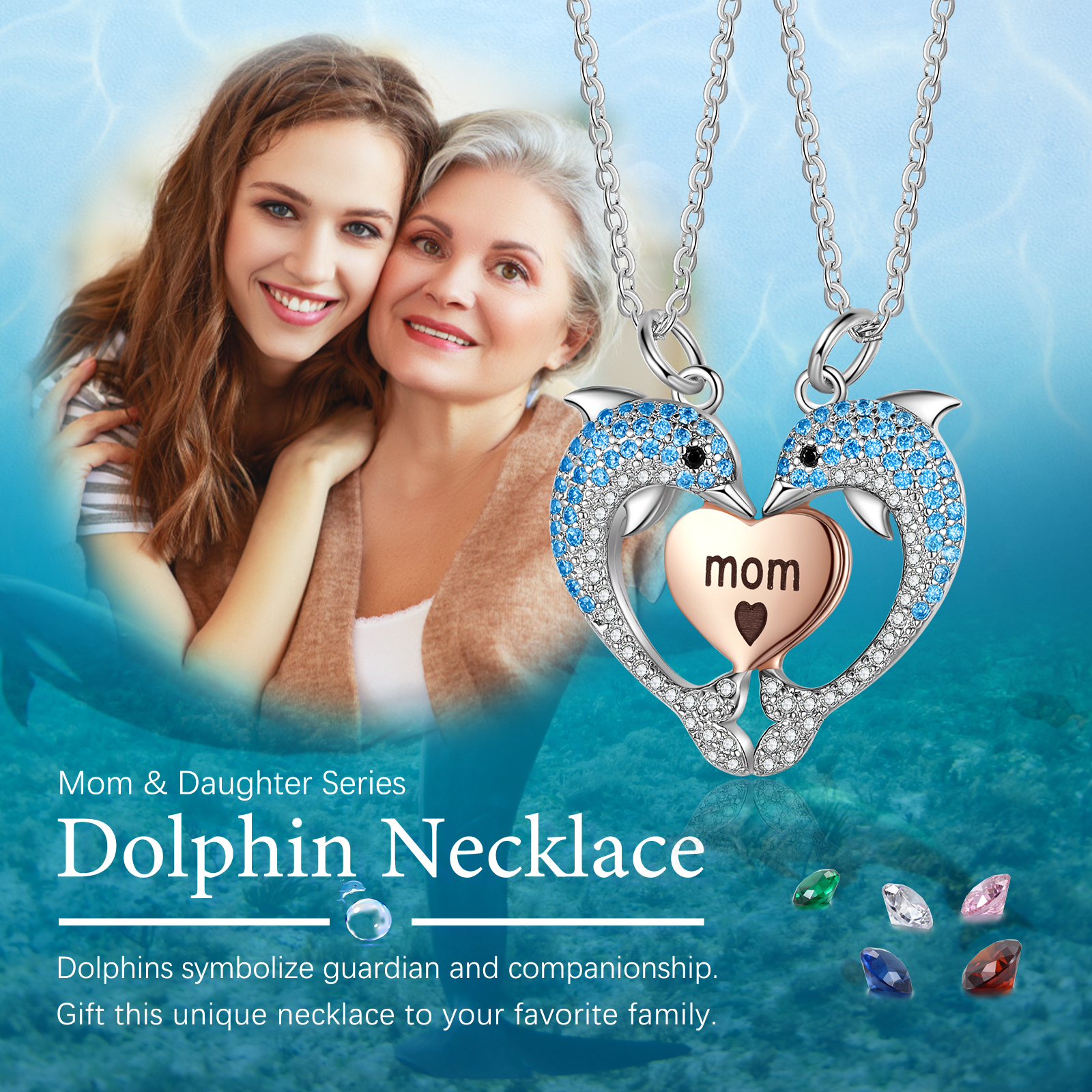 Mother & Daughter Friendship Necklace Personalised Dolphin Necklace With Heart Pendant Custom Names Gifts for Her-Jessemade AU