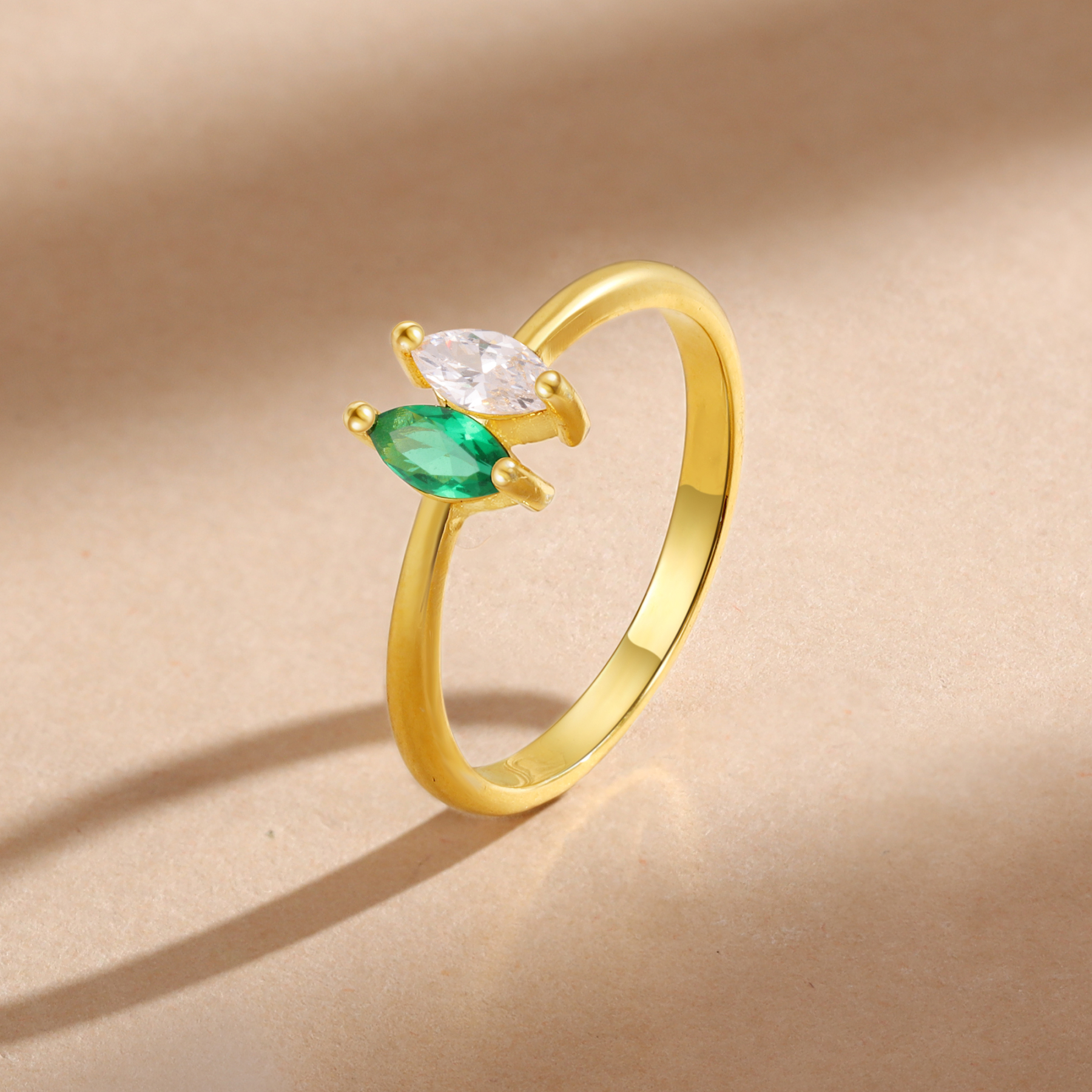 Personalised Women's Ring Custom 2 Birthstones Ring Gold Birthday Gift for Her-Jessemade AU