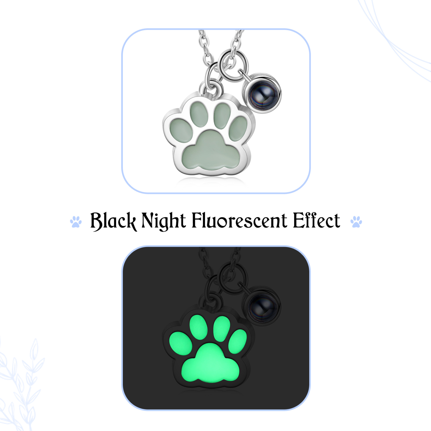 Personalised Dog Paw Pendant Couple Necklace Set Custom Photo Projection Necklace Romantic Gifts For Him/Her-Jessemade AU