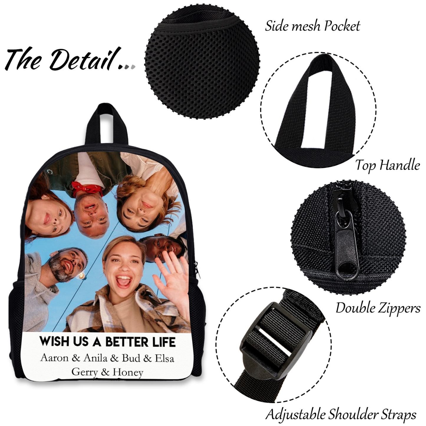 Personalised Photo and names Backpack Photo Print School Bag With Text Gifts for Kids-Jessemade AU