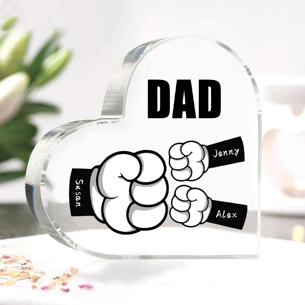 Personalised Acrylic Heart Keepsake Custom 3 Names & 1 Text Fist Bump Ornaments Gifts for Dad/Grandpa-Jessemade AU