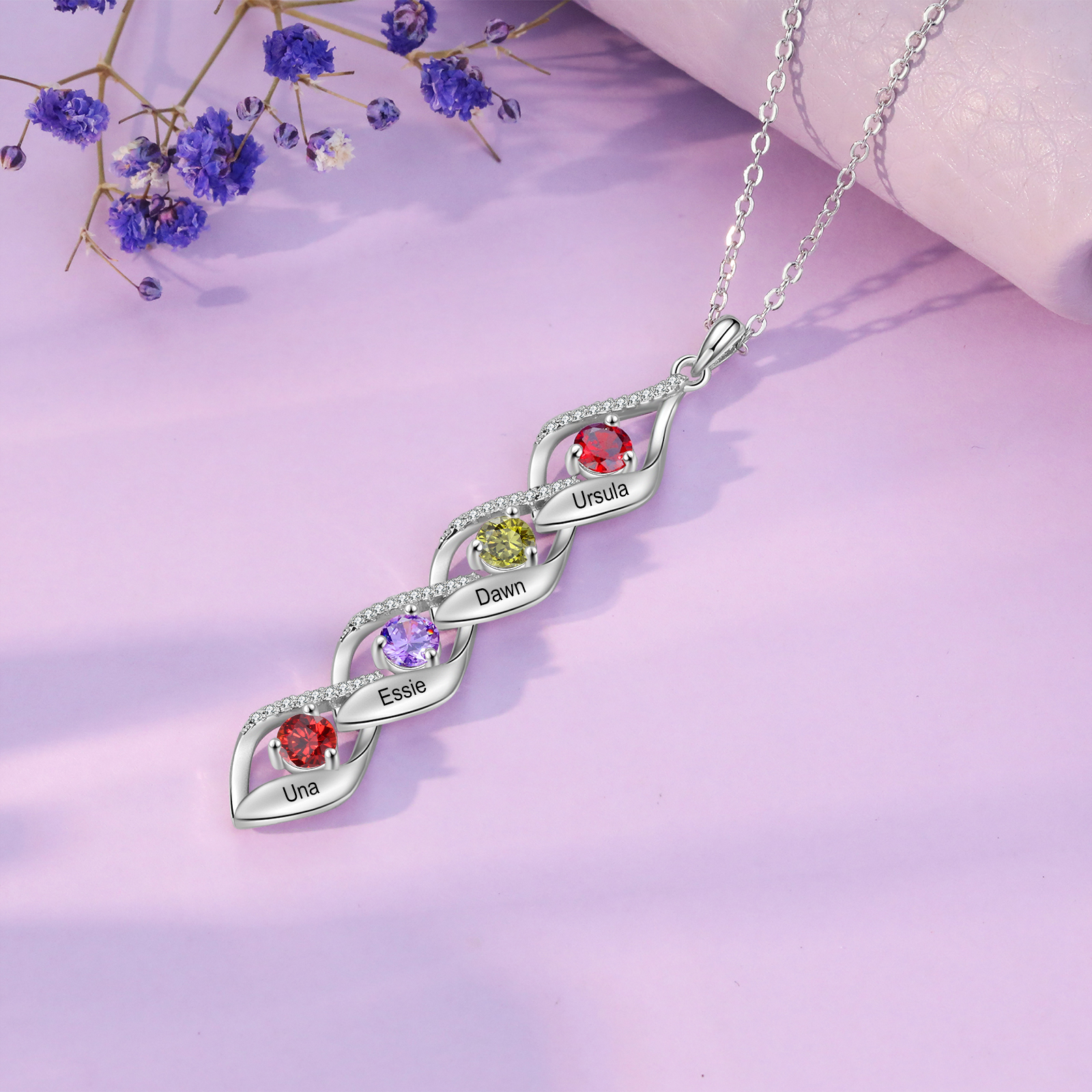 4 Names - Personalised Pendant Necklace Custom Birthstones & Names Necklace Birthday Gift for Her-Jessemade AU