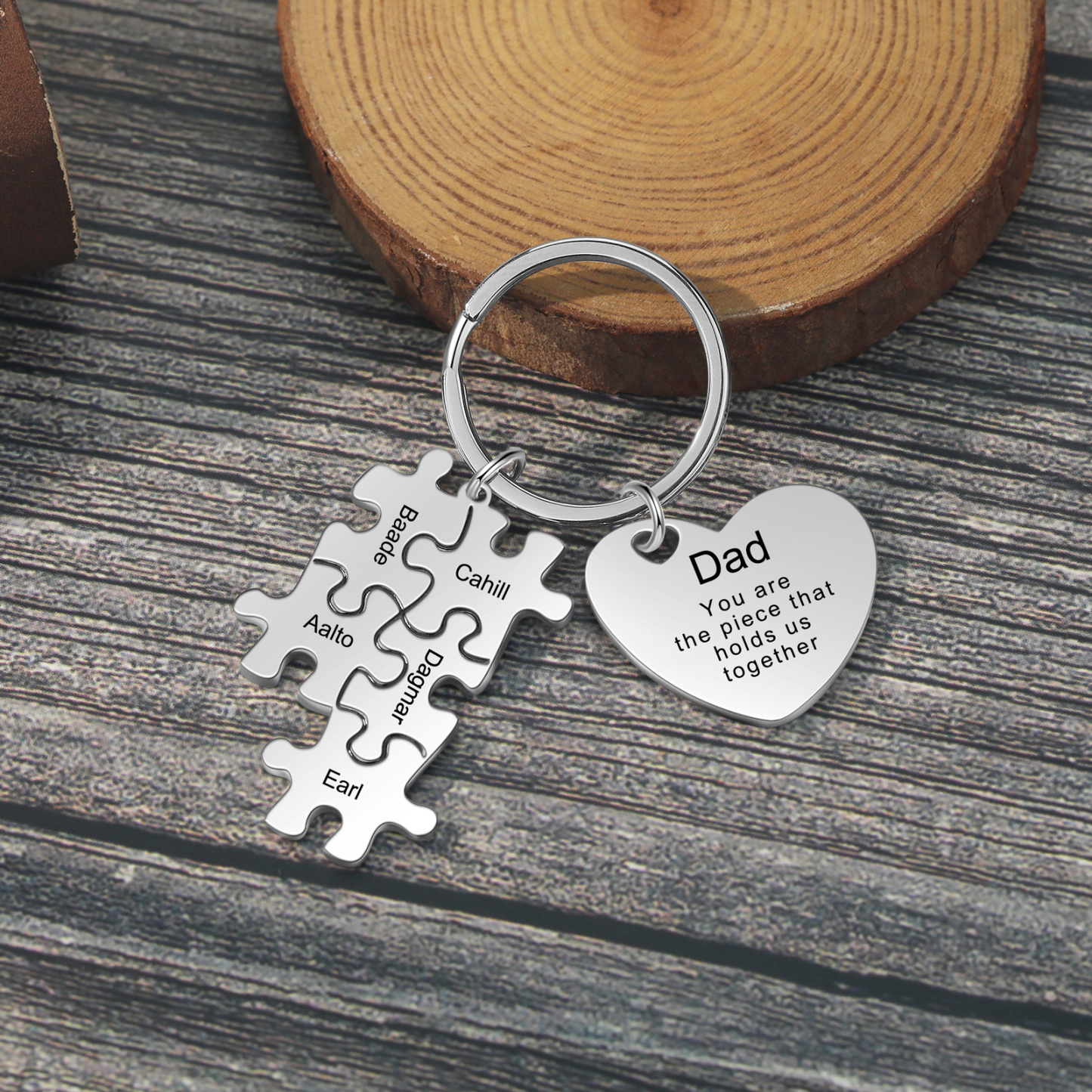 5 Names - Personalised Puzzle Pieces Keychain Custom 1 Text Heart Keychain Gifts For Dad/Mom-Jessemade AU