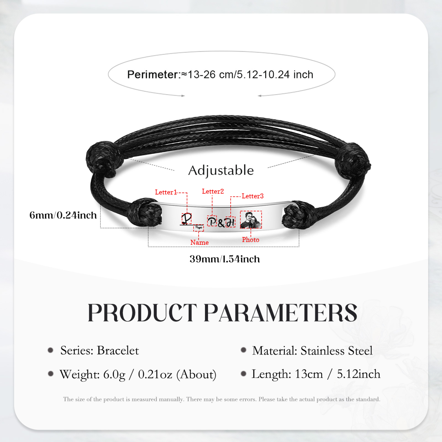 Personalised Couple Photo Bracelet Custom 3 Letters & Name Adjustable Bracelet Gifts for Loved One-Jessemade AU