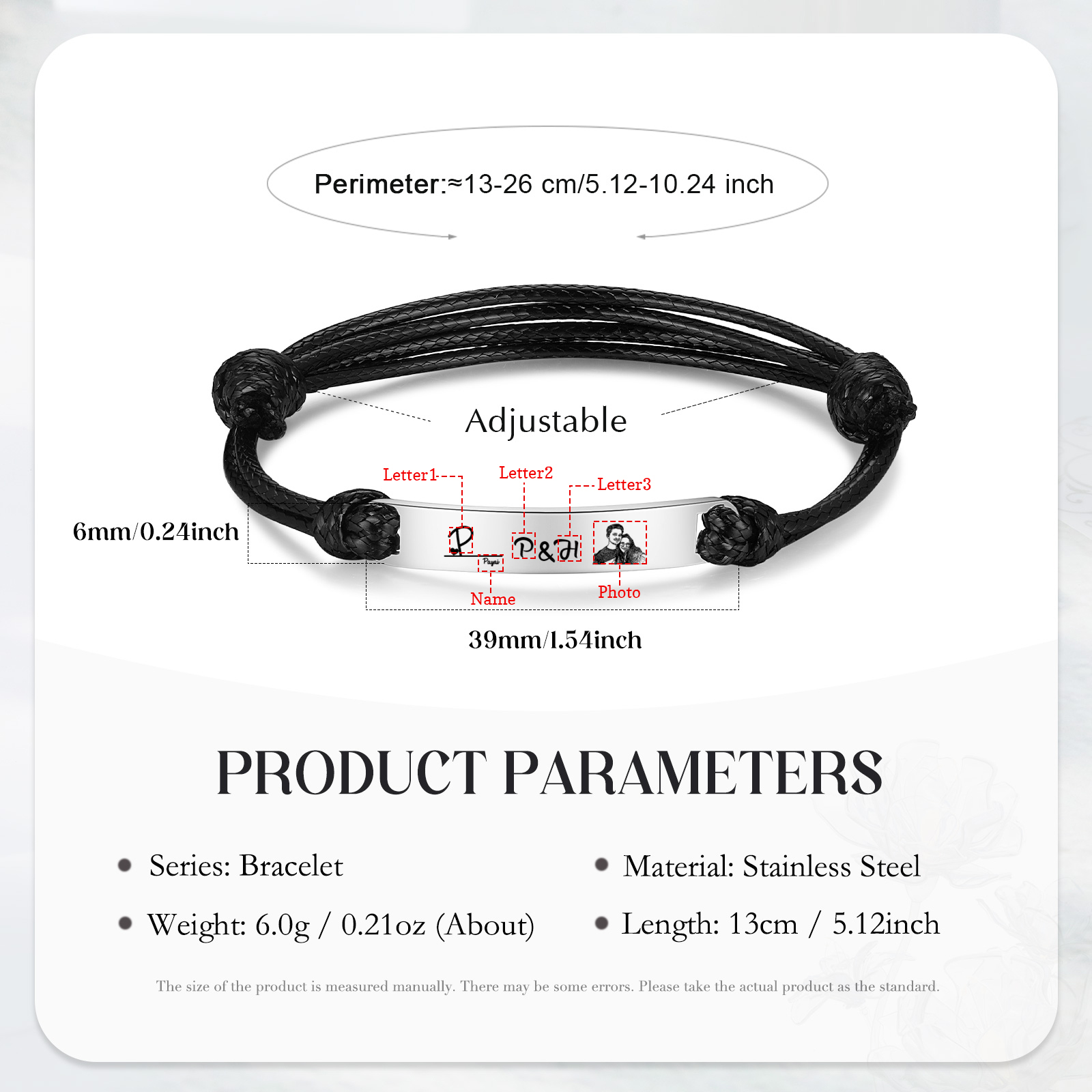 Personalised Couple Photo Bracelet Custom 3 Letters & Name Adjustable Bracelet Gifts for Loved One-Jessemade AU